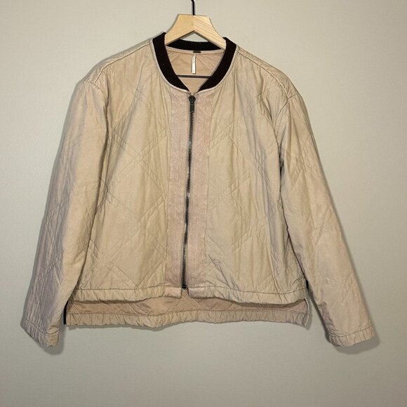 Women's XS Free People Quilted Bomber Jacket Light Pink Taupe Long Sleeve - Picture 3 of 7